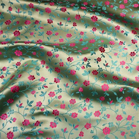 Green Cotton Floral Silk Fabric Fabric By The Yard Etsy