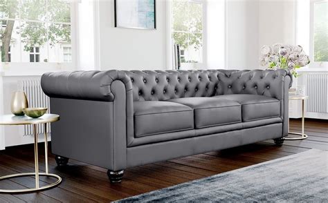 Hampton Grey Leather 3 Seater Chesterfield Sofa Furniture Choice