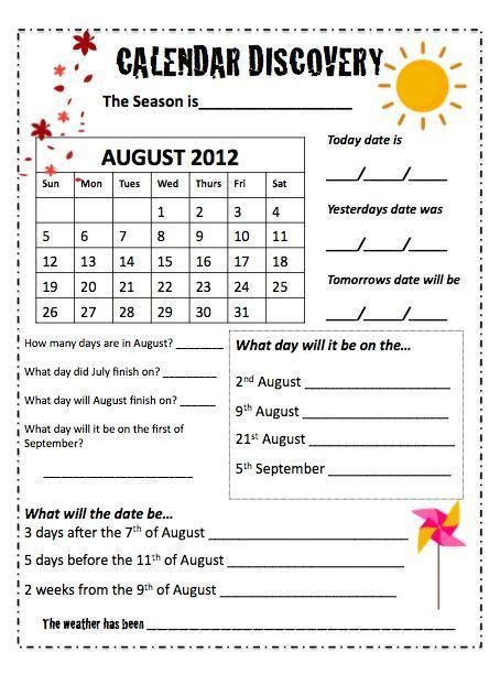 Calendars - Monthly Worksheets | Teaching calendar, Calendar worksheets