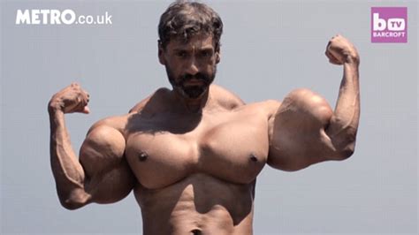 watch body builder injects himself with oil metro video