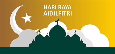 Hari Raya Aidilfitri Mosque With Yellow Background Design Vector Hari