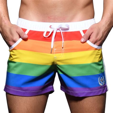 Andrew Christian Pride Stripe Swim Shorts Rainbow