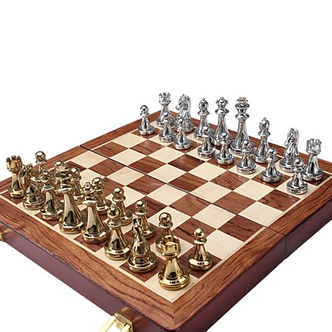 buy 12 inches large chess set with metal chess pieces foldable travel chess board game chess