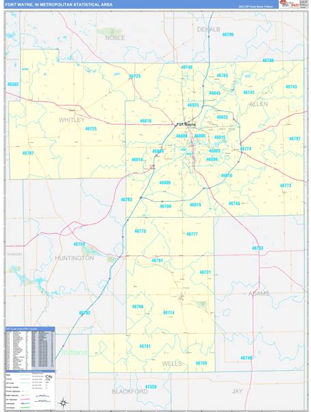 Fort Wayne In Metro Area Zip Code Wall Map Basic Style By Marketmaps