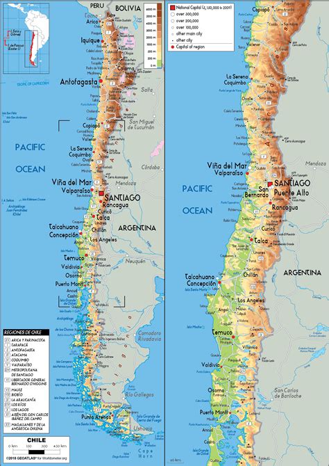 Large Size Physical Map Of Chile Worldometer