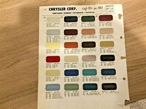 1967 Chryslerdodgeplymouth Paint Chip Chart Original Ebay