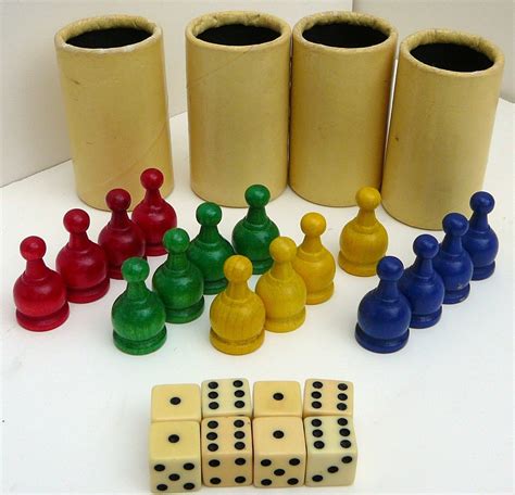 Parcheesi Board Game 28 Parts Pieces Wood Cup Dice