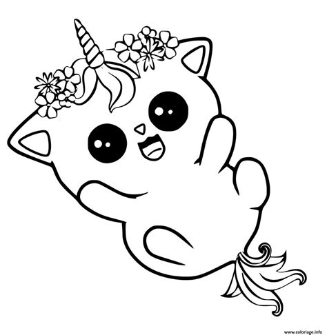 Coloriage Chat Licorne Adorable Avec Des Fleurs Dessin Chat Licorne à