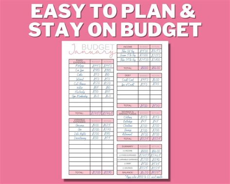 12 Month Budget Worksheet Printable Zero Based Budget Etsy