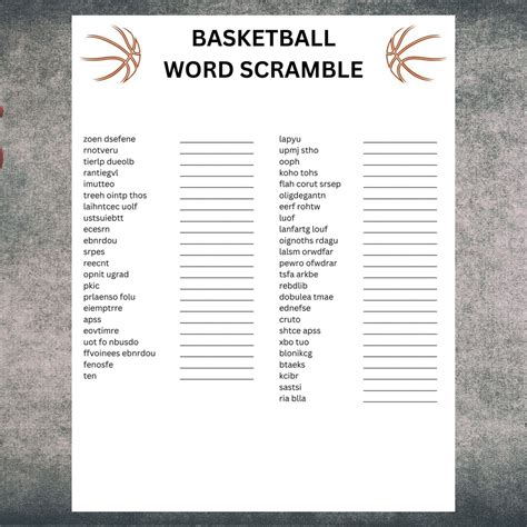 Basketball Word Scramble Printable 85 X 11 Instant Download Etsy