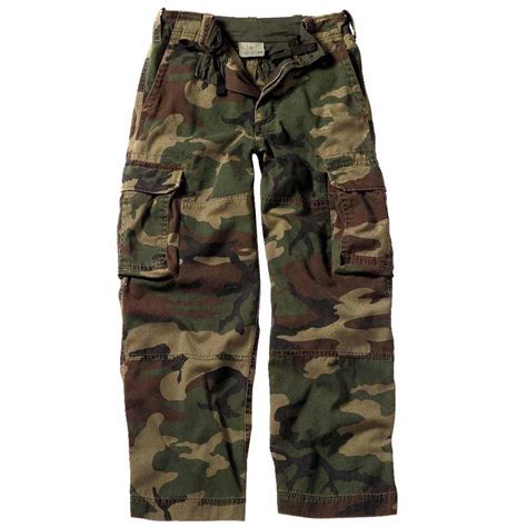 Kids Woodland Camo Vintage Paratrooper Cargo Pants