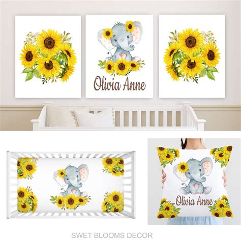 Girasol Elefante Niña Bebé Ducha Regalo Set Incluye Hoja De Etsy