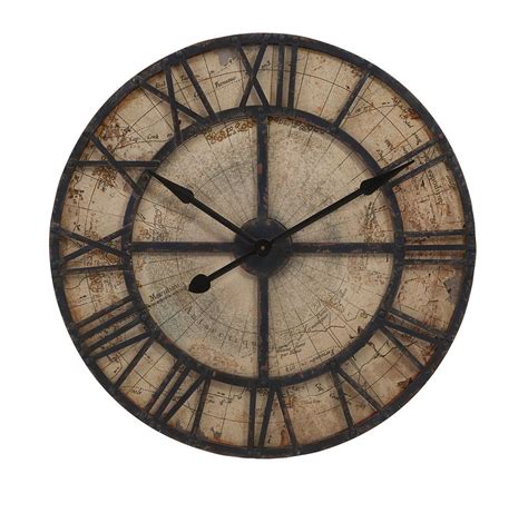 Vintage World Map Wall Clock Oversized Wall Clock Distressed Wall