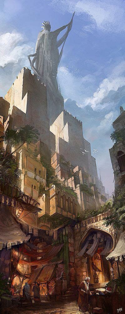 Towering City Statue By Unknown Concept Art Fantasy Landscape