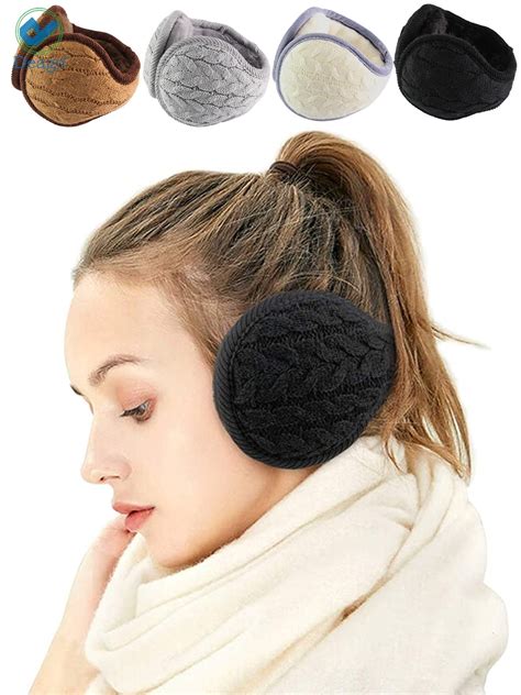 beige mix black zorba winter ear warmer headband fleece lined ear muffs for women thick knit