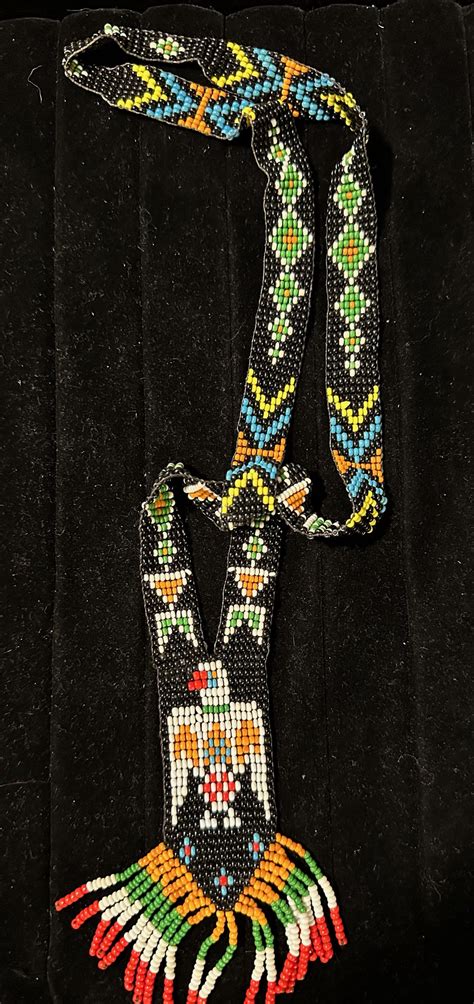 Vintage Native American Bead Necklace With Fringe Bright Colors