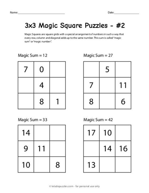 Printable 3x3 Magic Square Puzzles