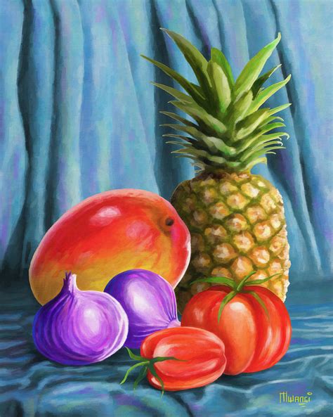 Three Fruits And A Vegetable Painting By Anthony Mwangi Pixels