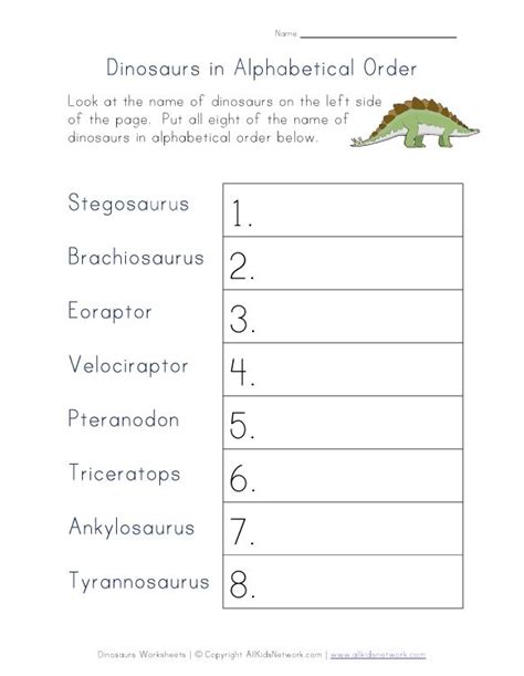 62 fabulous in and on worksheets for kindergarten image inspirations. Dinosaurs in Alphabetical Order Worksheet | Alphabetical ...