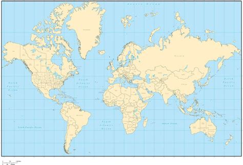 Single Color World Map With Countries Us States And