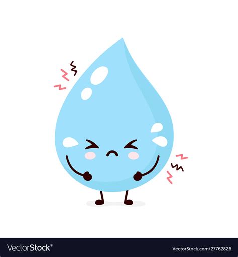 Cute Sad Water Drop Flat Cartoon Royalty Free Vector Image