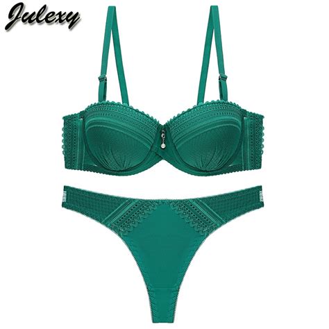 Julexy New 2020 Sexy Thong Bra Set Womens Solid Color Lace Women