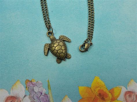 Bronze Sea Turtle Necklace Sea Turtle Jewelry Turtle Lover Etsy