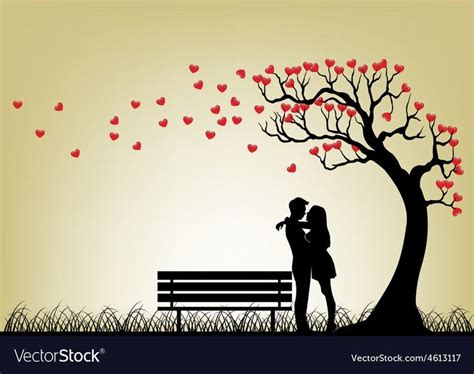 Dating Couple Silhouette Under Love Tree In Colourfull Download A Free