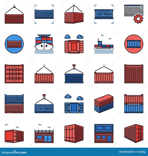 Shipping Containers Colored Icons Set Intermodal Freight Container