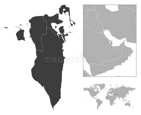 Bahrain Detailed Country Outline And Location On World Map Stock