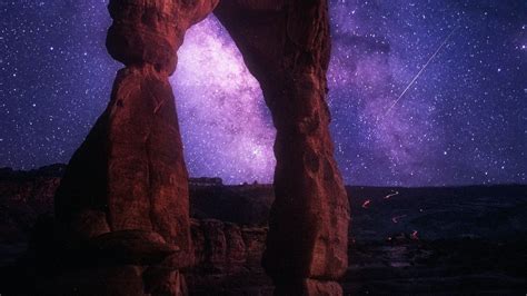Wallpaper Rock Arch Starry Sky Night Dark Hd Picture Image