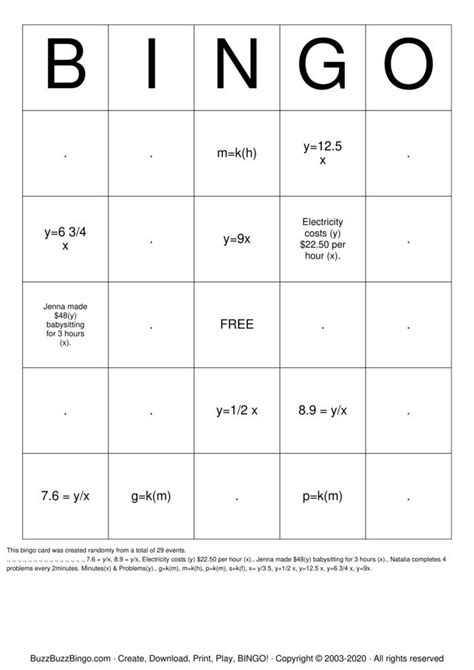 7th Grade Math Bingo Cards To Download Print And Customize