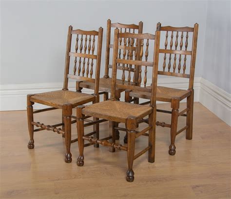 Set Of 4 Ash And Elm Spindle Back Country Farmhouse Dining Chairs Circa