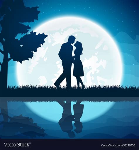 Two Lovers On Moon Background Royalty Free Vector Image