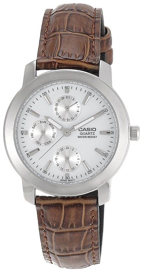 Casio Mtp1192e 7a Mens Brown Leather Casual Dress Watch 3 Dials White