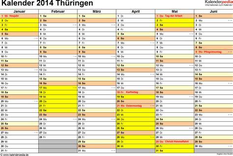 Kalender 2014 Th眉ringen Ferien Feiertage Word Vorlagen