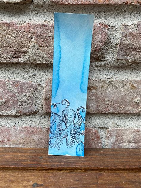 octopus bookmark stamped and watercolor bookmark original etsy