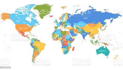 Vector World Map Colorful World Map With Countries Borders Detailed Map