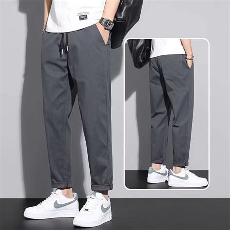 Korean Casual Slim Fit Wide Leg Work Cotton Plain Cargo Long Pants Men