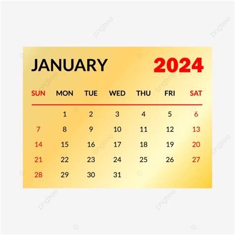 Kalender Januari 2024 Vektor Januari 2024 Kalender Bulanan Png Dan