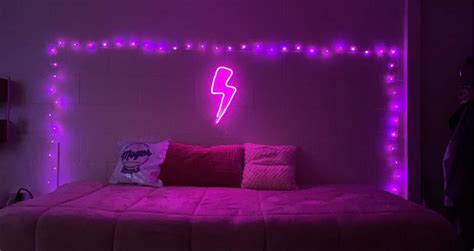 And speaking of reading lights and task lighting in general, in the bedroom you can also simply hang string lights from a nail hammered in the wall. Aesthetic dorm room | Pink dorm rooms, Pink dorm, Purple dorm