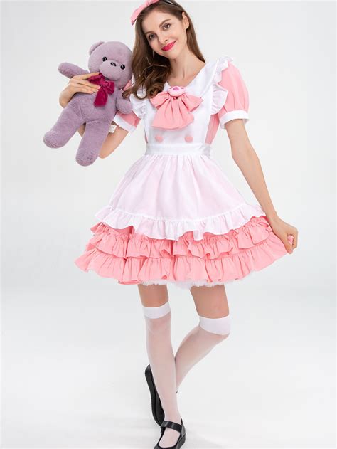 Wholesale Halloween Pink Dress Lolita Maid Cosplay Costume Vwm092103pn