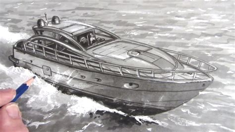 How To Draw A Boat Speed Boat On Water Youtube