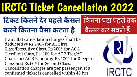 irctc train ticket cancellation charges 2022 youtube