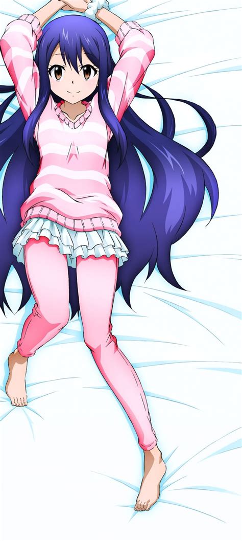1girl absurdres arms up barefoot bed blue hair brown eyes fairy tail highres long hair looking