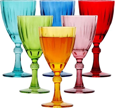 Clear Glass Goblet Set Of 6 Drinking Glasses With Stem 10 Oz Embossed Design