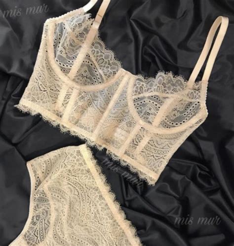Lace Lingerie Sheer Lingeries Bras And Panty Sets Nude Etsy