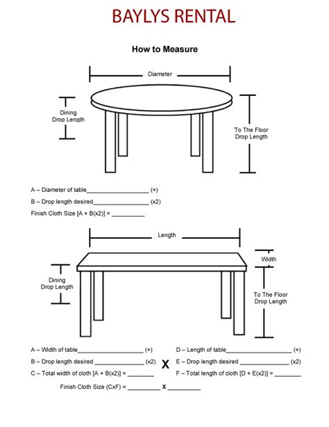 Table Measurements Chart 10 Best Printable Table Of Measurements