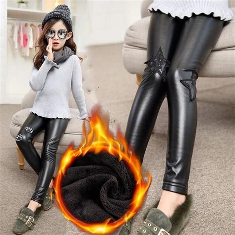 Trend Plus Velvet Pu Leather Black Leggings For Girls Slim All Matched