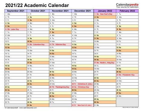 Academic Calendars 20212022 Free Printable Pdf Templates